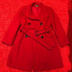 RED Wool Coat with Leather Piping♨️